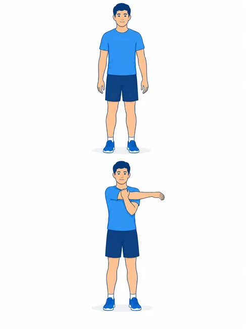 Assisted forward raise exercise for rotator cuff rehabilitation - starting and overhead raise position