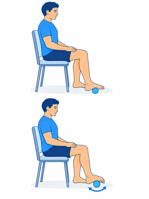 Ball or bottle roll exercise for plantar fasciitis - seated foot rolling position