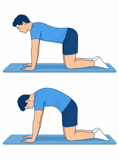 Cat-cow stretch for back pain and sciatica - tabletop and arched back position