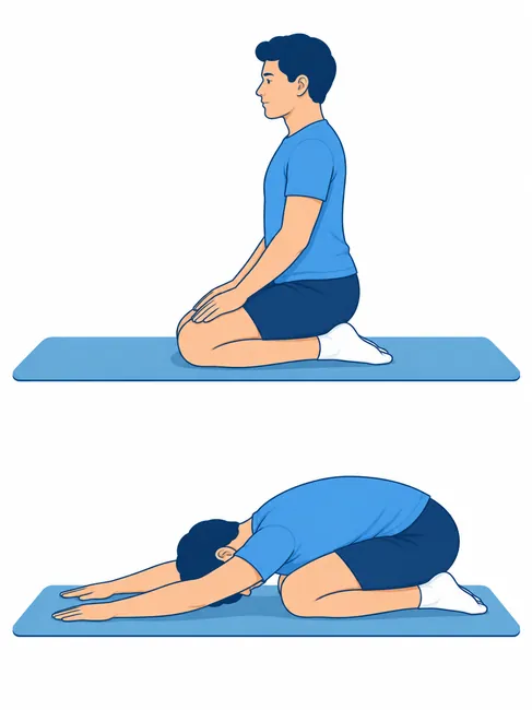 Child's pose stretch for back pain and sciatica - kneeling and forward fold position