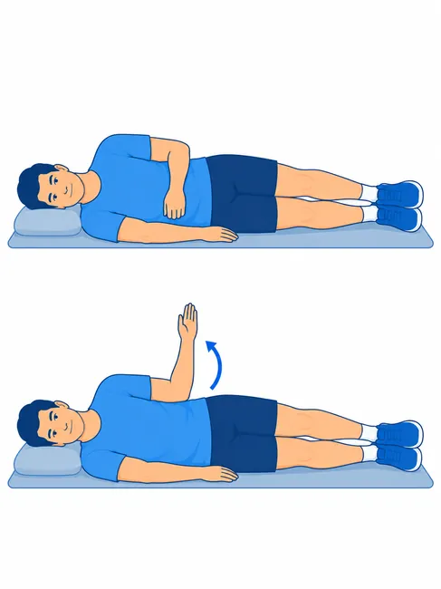 External rotation lying exercise for rotator cuff rehabilitation - starting and rotated forearm position