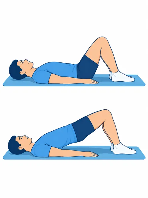 Glute bridge exercise for back pain and sciatica - starting and bridge position