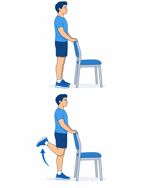 Hamstring curl exercise for ACL rehabilitation - starting and knee-bend position