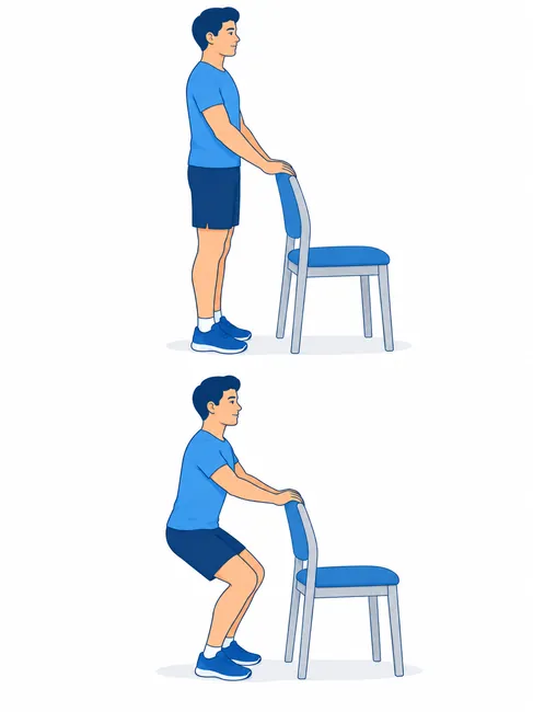 Mini squats exercise for ACL rehabilitation - standing and shallow squat position