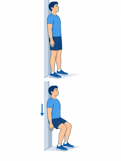 Mini wall squat exercise for knee osteoarthritis - standing and shallow squat position