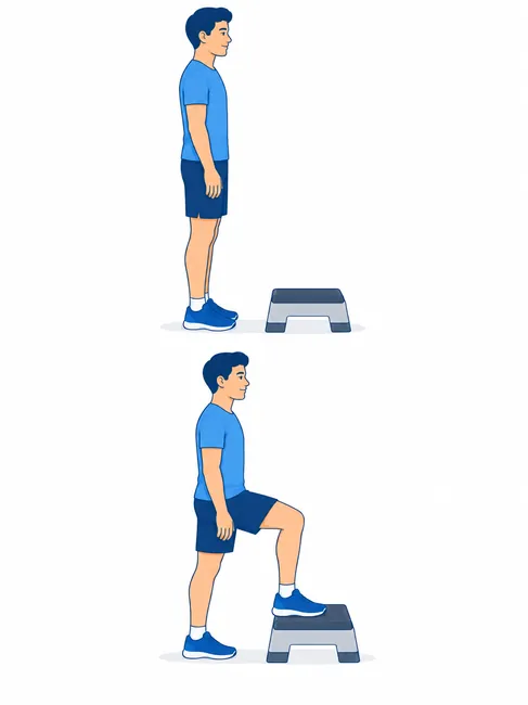 Step-ups exercise for ACL rehabilitation - starting and step-up position
